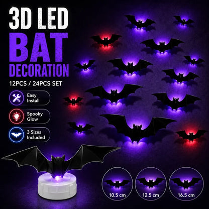 🦇 3D LED Bat Wall Decorations – Bendable Glow-in-Dark Halloween Decor for Walls, Windows & Parties