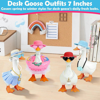 Desk Goose Outfits 7 Inches, 12 PCS Mini Desk Goose Clothes with Hats, Sunglasses, Bikini,Swimming Ring, Dresses for Magnetic Porch Goose Key Holder Decor & Office Gifts