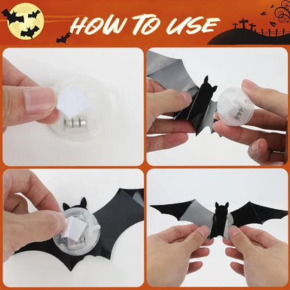🦇 3D LED Bat Wall Decorations – Bendable Glow-in-Dark Halloween Decor for Walls, Windows & Parties