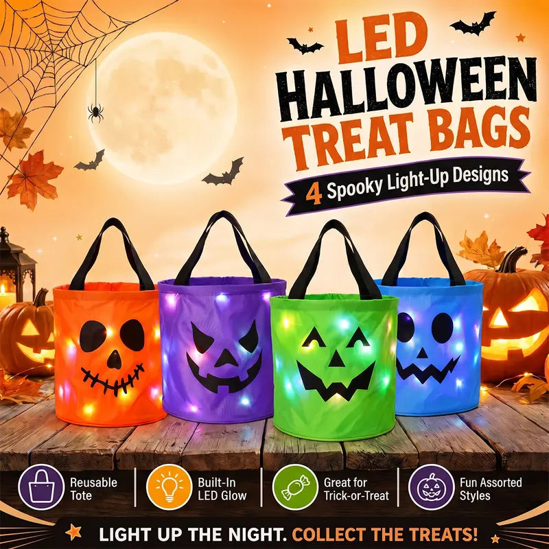 LED Light-Up Halloween Trick-or-Treat Bucket | Glow Candy Bag for Kids