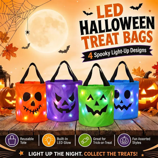 LED Light-Up Halloween Trick-or-Treat Bucket | Glow Candy Bag for Kids