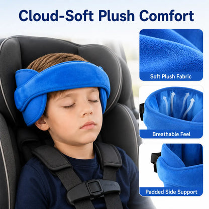 Soft Plush Adjustable Car Seat Head Support Strap with Padded Side Cushions for Kids