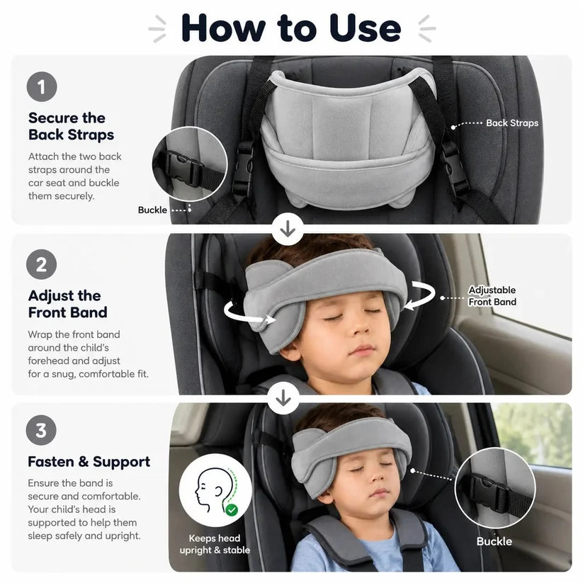 Soft Plush Adjustable Car Seat Head Support Strap with Padded Side Cushions for Kids
