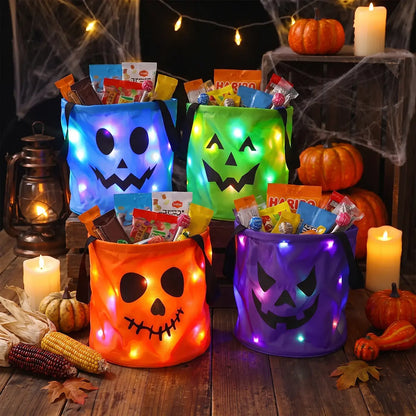 LED Light-Up Halloween Trick-or-Treat Bucket | Glow Candy Bag for Kids
