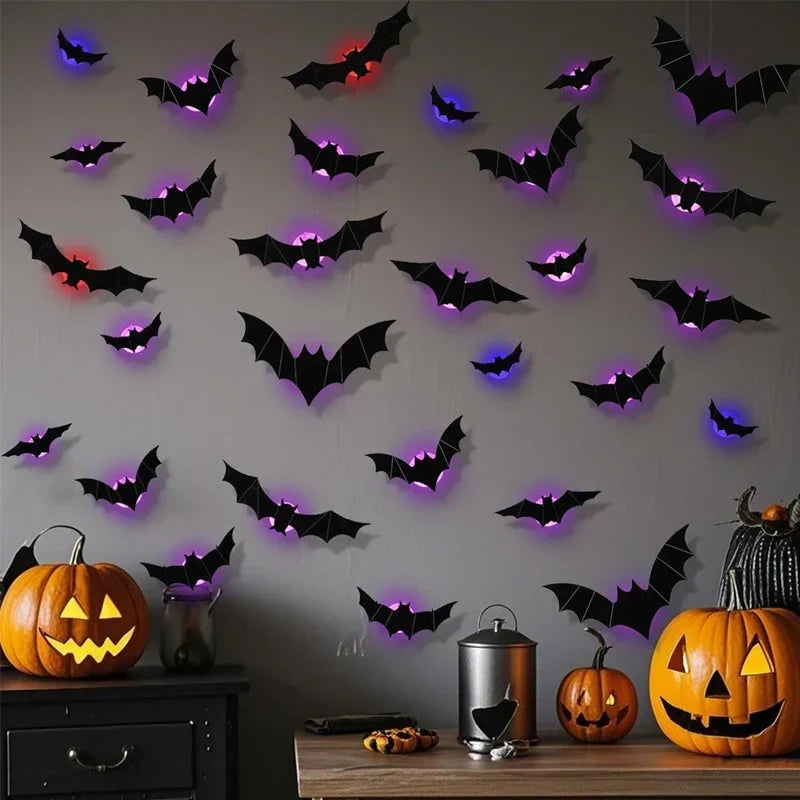 🦇 3D LED Bat Wall Decorations – Bendable Glow-in-Dark Halloween Decor for Walls, Windows & Parties