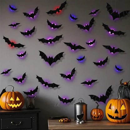 🦇 3D LED Bat Wall Decorations – Bendable Glow-in-Dark Halloween Decor for Walls, Windows & Parties