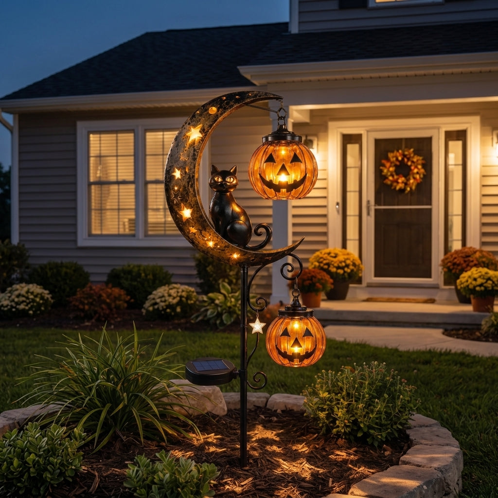 Solar Powered Pumpkin Moon Garden Stake Light