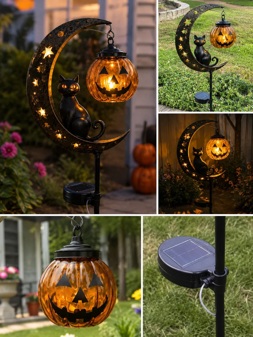 Solar Powered Pumpkin Moon Garden Stake Light