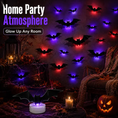 🦇 3D LED Bat Wall Decorations – Bendable Glow-in-Dark Halloween Decor for Walls, Windows & Parties