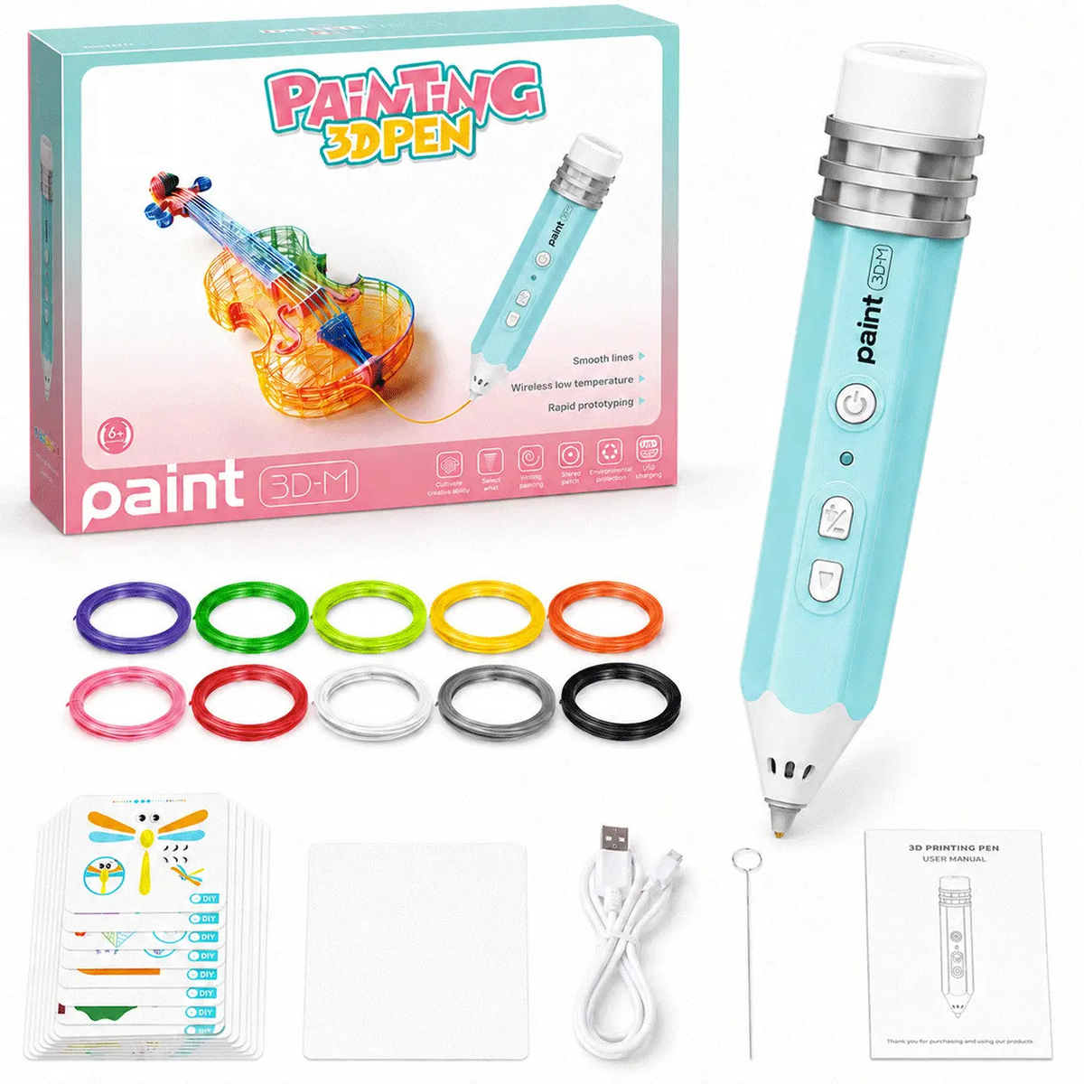 3D Printing Pen with Filament, USB Charging and DIY Drawing Kit