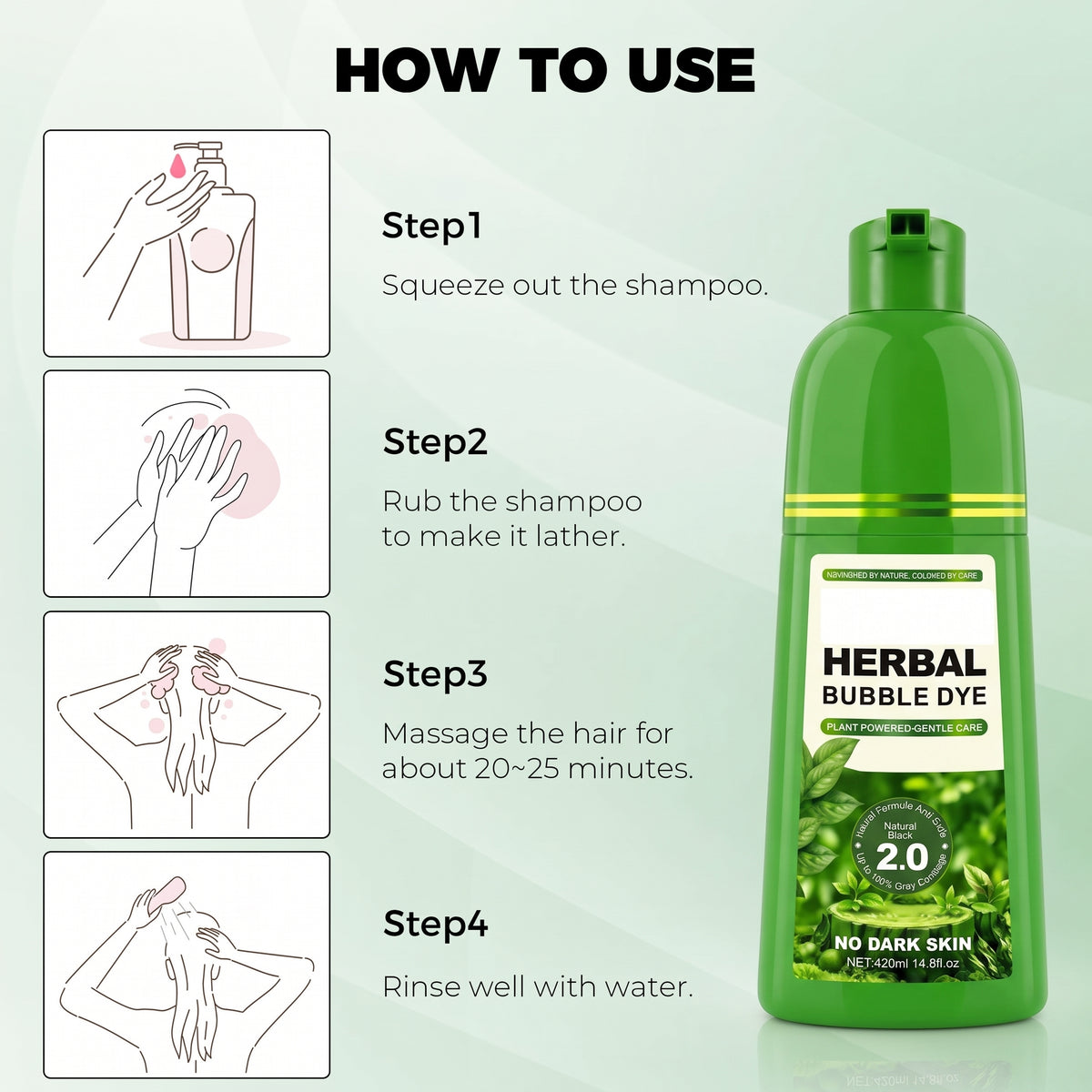 Hair Dye Shampoo 3 in 1, Herbal Hair Color Shampoo