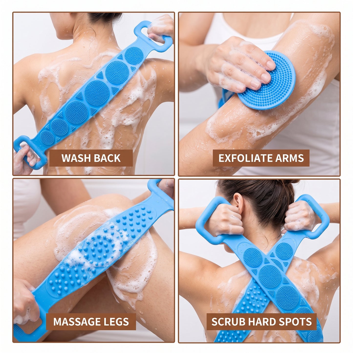 SilkyScrub Silicone Body Scrubber – Soft Skin, Rich Foam