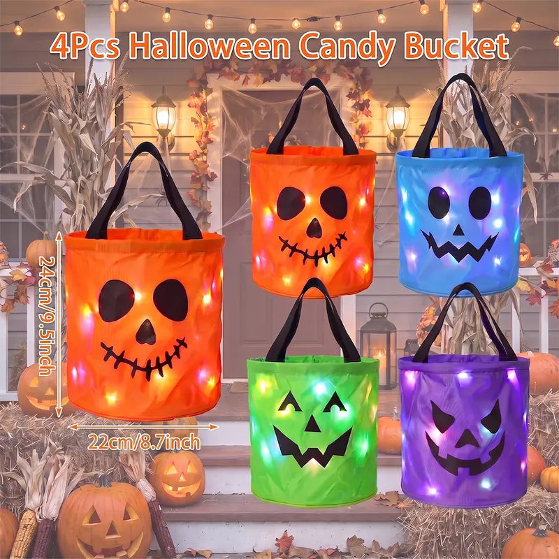 LED Light-Up Halloween Trick-or-Treat Bucket | Glow Candy Bag for Kids