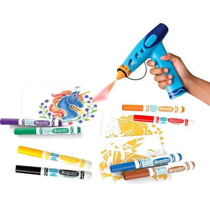Marker Airbrush Spray Art Kit, Battery-Powered Sprayer with 8 Washable Markers & 5 Stencils