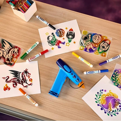 Marker Airbrush Spray Art Kit, Battery-Powered Sprayer with 8 Washable Markers & 5 Stencils
