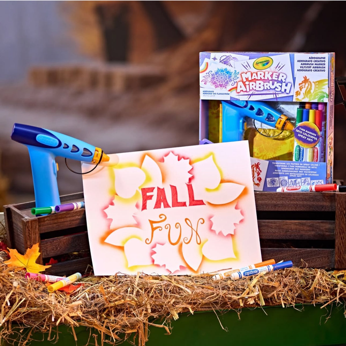 Marker Airbrush Spray Art Kit, Battery-Powered Sprayer with 8 Washable Markers & 5 Stencils