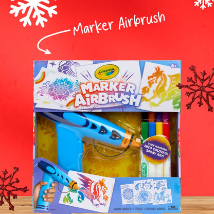 Marker Airbrush Spray Art Kit, Battery-Powered Sprayer with 8 Washable Markers & 5 Stencils