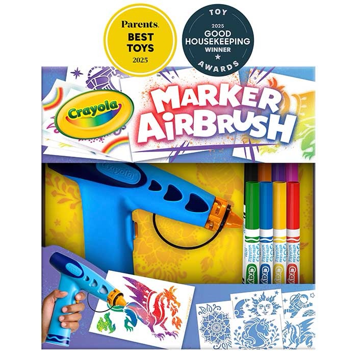 Marker Airbrush Spray Art Kit, Battery-Powered Sprayer with 8 Washable Markers & 5 Stencils