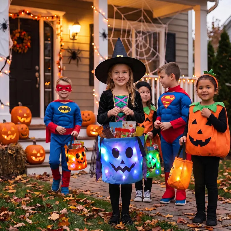 LED Light-Up Halloween Trick-or-Treat Bucket | Glow Candy Bag for Kids