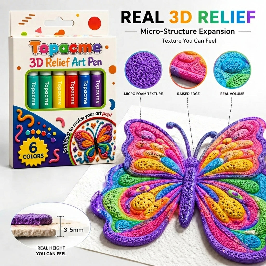 Topacme 3D Texture Pen – Safe Water-Based Formula for Kids and Adults