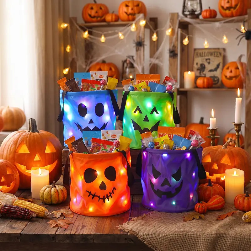 LED Light-Up Halloween Trick-or-Treat Bucket | Glow Candy Bag for Kids